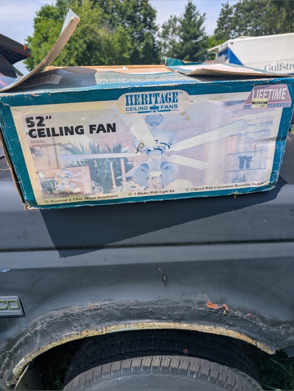 Heritage White & Teal 52" Ceiling Fan in Box
